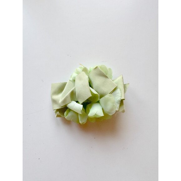 Vintage Green Grosgrain Ribbon Faux Floral Barrette Hair Clip - Picture 1 of 5